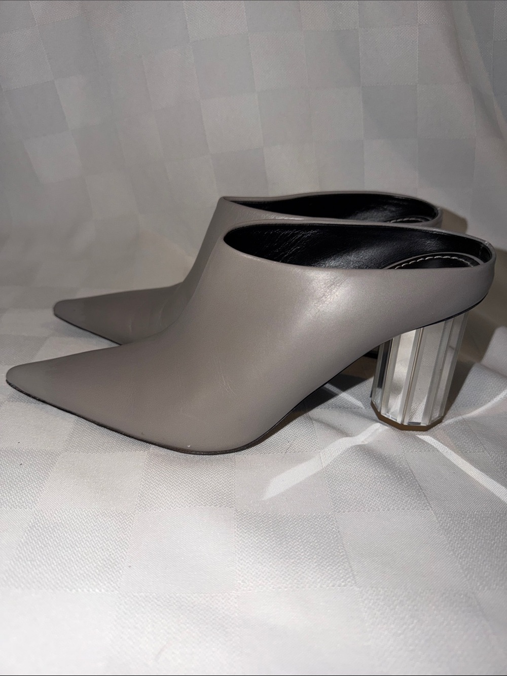 Sz 36.5 Proenza Schouler Gray Leather Pointed Toe Mules 3" Heels
